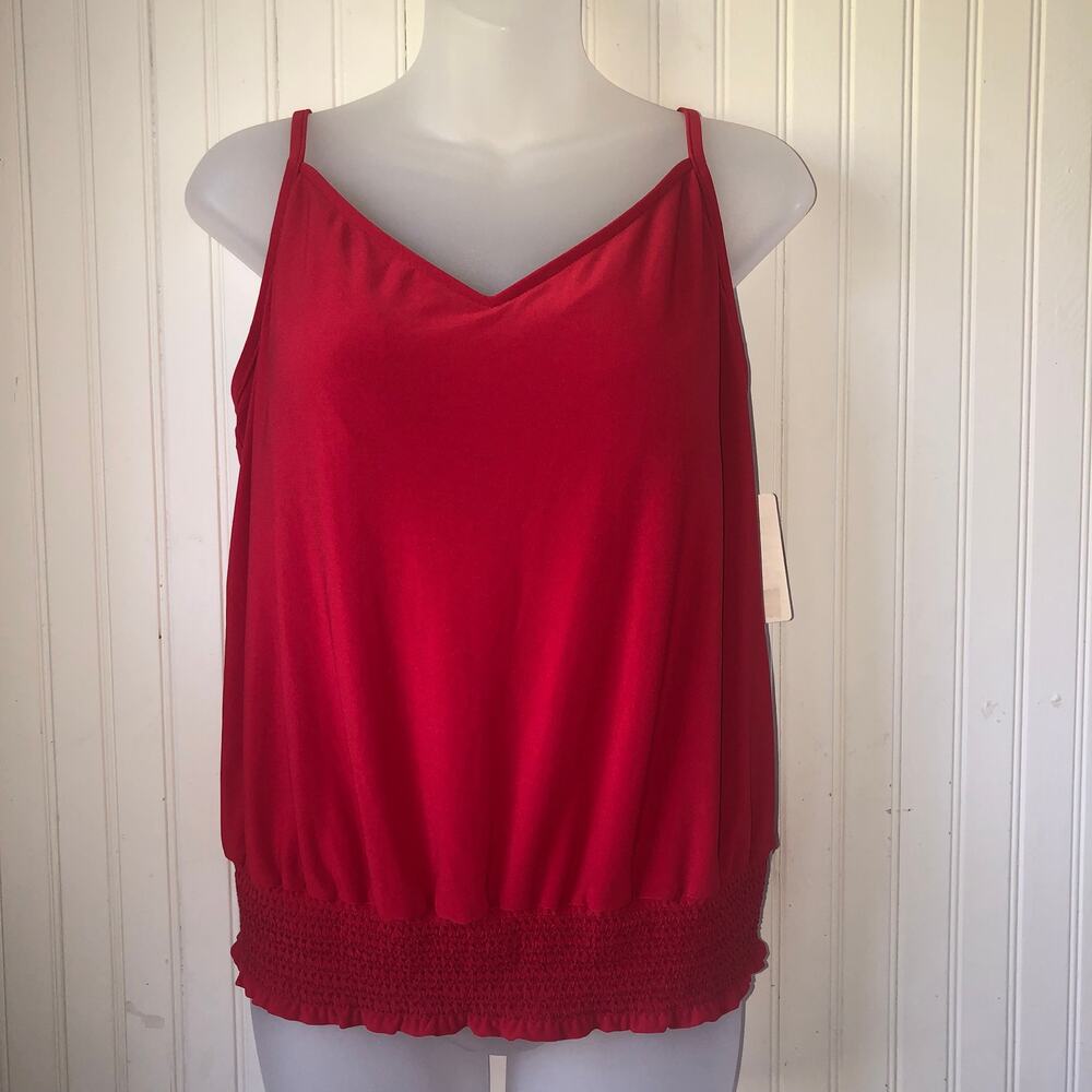 MAGICSUIT Retail $110 Rouge Red Justina V Neck Tankini Swim Top Blousy Size 10